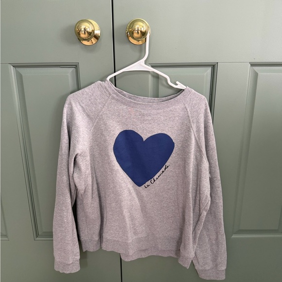 Sezane La Chamade Gray Sweatshirt with Blue Heart - Picture 2 of 4